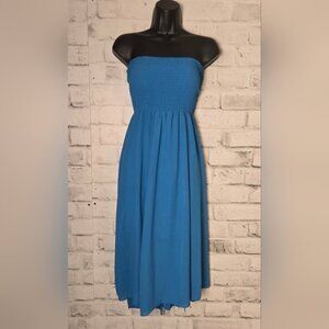 Artizan Robin Barré Blue Strapless Smocked Midi Dress OSFM
